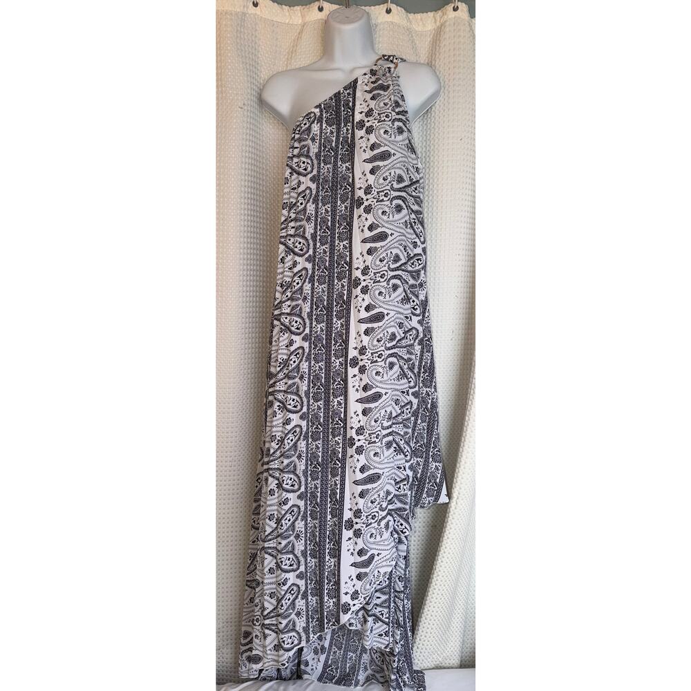Lane Bryant One Shoulder Paisley Maxi Dress Black White Size 16